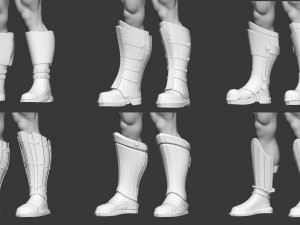 20 Low-poly medieval fantasy leg knee and feet armor base mesh IMM brush set for Zbrush FBX OBJ 3D Model