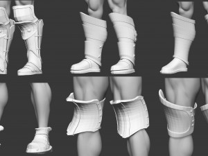 20 Low-poly medieval fantasy leg knee and feet armor base mesh IMM brush set for Zbrush FBX OBJ 3D Model