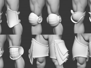 20 Low-poly medieval fantasy leg knee and feet armor base mesh IMM brush set for Zbrush FBX OBJ 3D Model