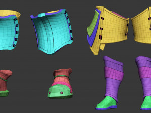 20 Low-poly medieval fantasy leg knee and feet armor base mesh IMM brush set for Zbrush FBX OBJ 3D Model