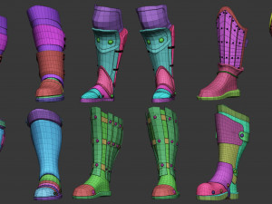 20 Low-poly medieval fantasy leg knee and feet armor base mesh IMM brush set for Zbrush FBX OBJ 3D Model