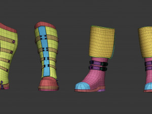 20 Low-poly medieval fantasy leg knee and feet armor base mesh IMM brush set for Zbrush FBX OBJ 3D Model