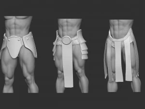 20 Low-poly medieval fantasy waist armor base mesh IMM brush set for Zbrush FBX and OBJ files 3D Model