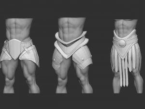 20 Low-poly medieval fantasy waist armor base mesh IMM brush set for Zbrush FBX and OBJ files 3D Model