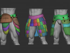 20 Low-poly medieval fantasy waist armor base mesh IMM brush set for Zbrush FBX and OBJ files 3D Model