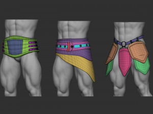 20 Low-poly medieval fantasy waist armor base mesh IMM brush set for Zbrush FBX and OBJ files Modelo 3D