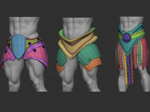 20 Low-poly medieval fantasy waist armor base mesh IMM brush set for Zbrush FBX and OBJ files Modelo 3D