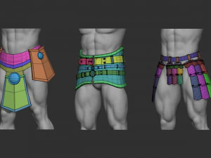 20 Low-poly medieval fantasy waist armor base mesh IMM brush set for Zbrush FBX and OBJ files 3D Model
