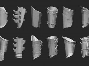 55 Low-poly medieval fantasy arm and hands armor bracers base mesh IMM brush set for Zbrush FBX and Modelo 3D