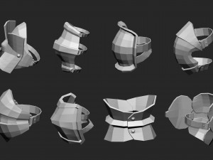 55 Low-poly medieval fantasy arm and hands armor bracers base mesh IMM brush set for Zbrush FBX and Modelo 3D