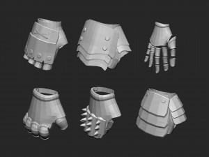 55 Low-poly medieval fantasy arm and hands armor bracers base mesh IMM brush set for Zbrush FBX and Modelo 3D