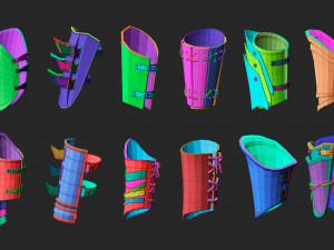 55 Low-poly medieval fantasy arm and hands armor bracers base mesh IMM brush set for Zbrush FBX and Modelo 3D