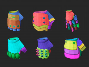 55 Low-poly medieval fantasy arm and hands armor bracers base mesh IMM brush set for Zbrush FBX and Modelo 3D