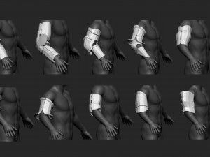 55 Low-poly medieval fantasy arm and hands armor bracers base mesh IMM brush set for Zbrush FBX and Modelo 3D