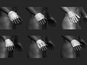 55 Low-poly medieval fantasy arm and hands armor bracers base mesh IMM brush set for Zbrush FBX and Modelo 3D