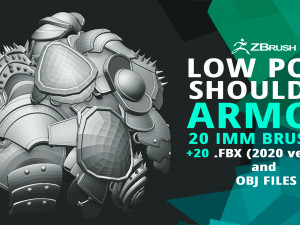 20 Low-poly medieval fantasy shoulder armor base mesh IMM brush set for Zbrush FBX and OBJ files Model 3D