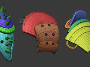 20 Low-poly medieval fantasy shoulder armor base mesh IMM brush set for Zbrush FBX and OBJ files 3D Model