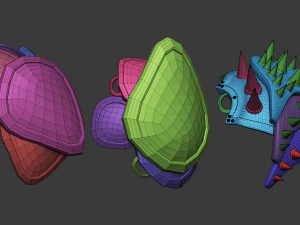 20 Low-poly medieval fantasy shoulder armor base mesh IMM brush set for Zbrush FBX and OBJ files 3D Model