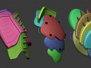 20 Low-poly medieval fantasy shoulder armor base mesh IMM brush set for Zbrush FBX and OBJ files 3D Model