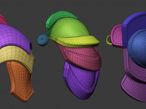 20 Low-poly medieval fantasy shoulder armor base mesh IMM brush set for Zbrush FBX and OBJ files 3D Model