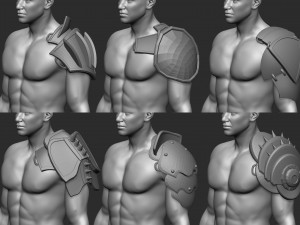 20 Low-poly medieval fantasy shoulder armor base mesh IMM brush set for Zbrush FBX and OBJ files Modelo 3D