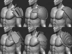 20 Low-poly medieval fantasy shoulder armor base mesh IMM brush set for Zbrush FBX and OBJ files 3D Model