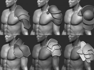 20 Low-poly medieval fantasy shoulder armor base mesh IMM brush set for Zbrush FBX and OBJ files 3D Model