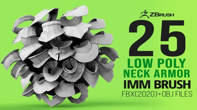 25 Low-poly medieval fantasy neck armor gorget base mesh IMM brush set for Zbrush FBX and OBJ 3Dモデル .c4d .max .obj .3ds .fbx .stl .blend 