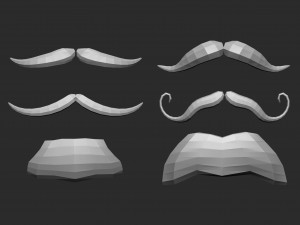 30 Low-poly moustache and beard base mesh IMM brush set for Zbrush FBX and OBJ files Modèle 3D