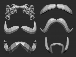 30 Low-poly moustache and beard base mesh IMM brush set for Zbrush FBX and OBJ files Modèle 3D