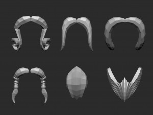 30 Low-poly moustache and beard base mesh IMM brush set for Zbrush FBX and OBJ files Modèle 3D