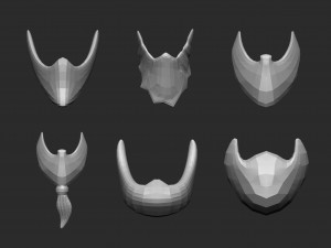 30 Low-poly moustache and beard base mesh IMM brush set for Zbrush FBX and OBJ files Modèle 3D