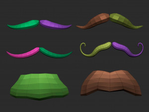 30 Low-poly moustache and beard base mesh IMM brush set for Zbrush FBX and OBJ files Modèle 3D