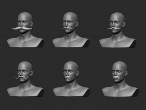 30 Low-poly moustache and beard base mesh IMM brush set for Zbrush FBX and OBJ files Modèle 3D