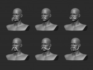30 Low-poly moustache and beard base mesh IMM brush set for Zbrush FBX and OBJ files Modèle 3D
