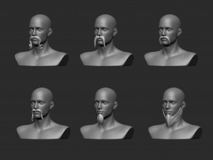 30 Low-poly moustache and beard base mesh IMM brush set for Zbrush FBX and OBJ files Modèle 3D