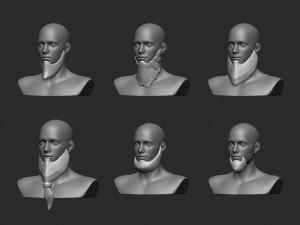 30 Low-poly moustache and beard base mesh IMM brush set for Zbrush FBX and OBJ files Modèle 3D