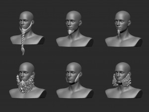 30 Low-poly moustache and beard base mesh IMM brush set for Zbrush FBX and OBJ files Modèle 3D