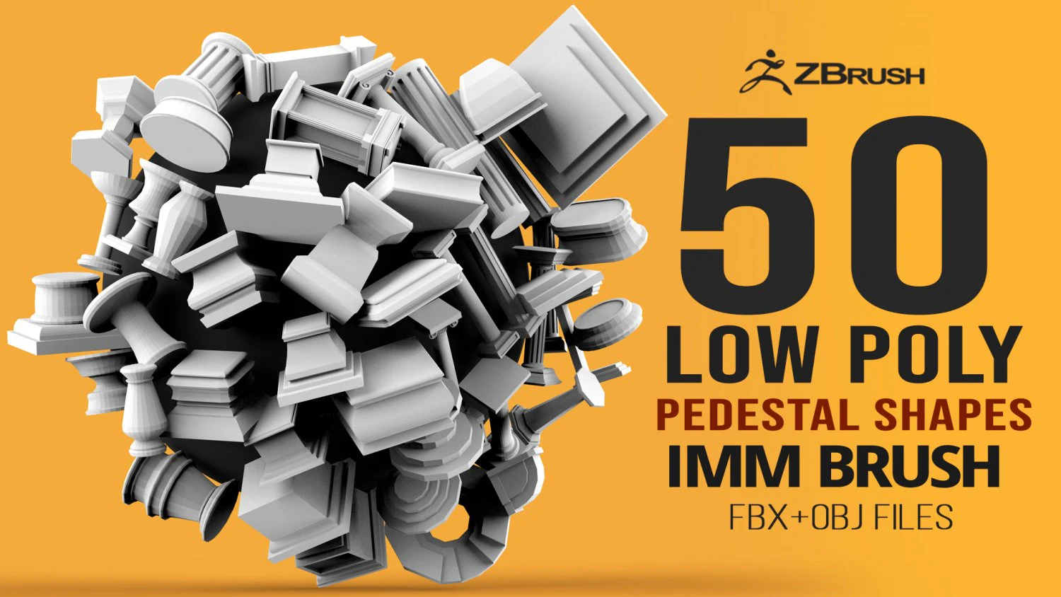 50 Low poly statue pedestal and podium base mesh IMM brush set for Zbrush FBX and OBJ files 3D Model .c4d .max .obj .3ds .fbx .stl .blend 
