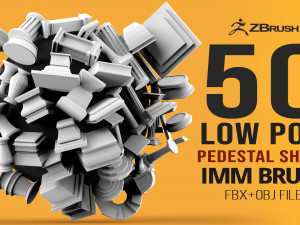 50 Low poly statue pedestal and podium base mesh IMM brush set for Zbrush FBX and OBJ files 3D Model