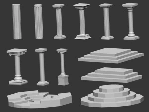 50 Low poly statue pedestal and podium base mesh IMM brush set for Zbrush FBX and OBJ files 3D Model