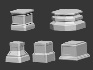 50 Low poly statue pedestal and podium base mesh IMM brush set for Zbrush FBX and OBJ files 3D Model