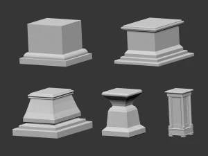 50 Low poly statue pedestal and podium base mesh IMM brush set for Zbrush FBX and OBJ files 3D Model