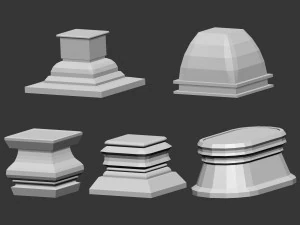 50 Low poly statue pedestal and podium base mesh IMM brush set for Zbrush FBX and OBJ files 3D Model