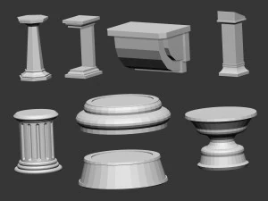 50 Low poly statue pedestal and podium base mesh IMM brush set for Zbrush FBX and OBJ files 3D Model