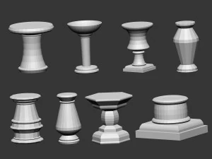 50 Low poly statue pedestal and podium base mesh IMM brush set for Zbrush FBX and OBJ files 3D Model