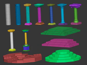 50 Low poly statue pedestal and podium base mesh IMM brush set for Zbrush FBX and OBJ files 3D Model