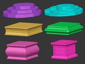 50 Low poly statue pedestal and podium base mesh IMM brush set for Zbrush FBX and OBJ files 3D Model