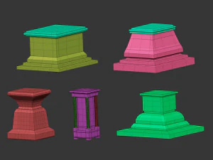 50 Low poly statue pedestal and podium base mesh IMM brush set for Zbrush FBX and OBJ files 3D Model