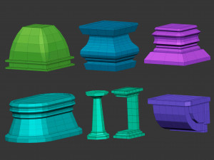 50 Low poly statue pedestal and podium base mesh IMM brush set for Zbrush FBX and OBJ files Model 3D